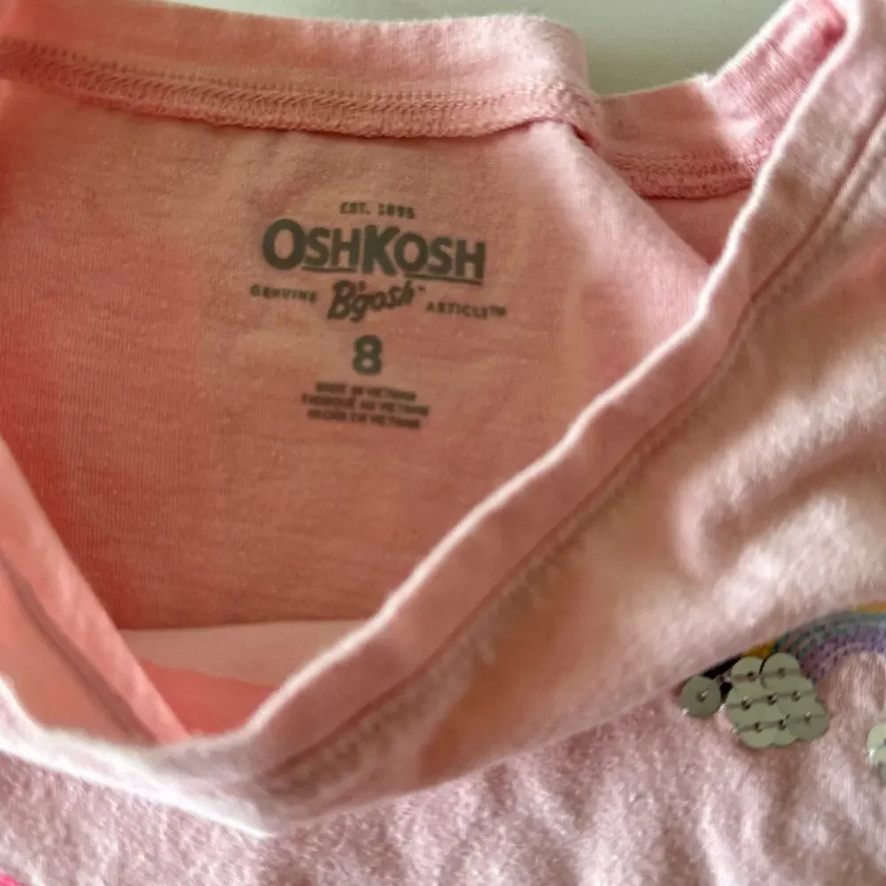 Oshkosh Pink Sequin Heart Ruffle Short Sleeve Top - Size 8